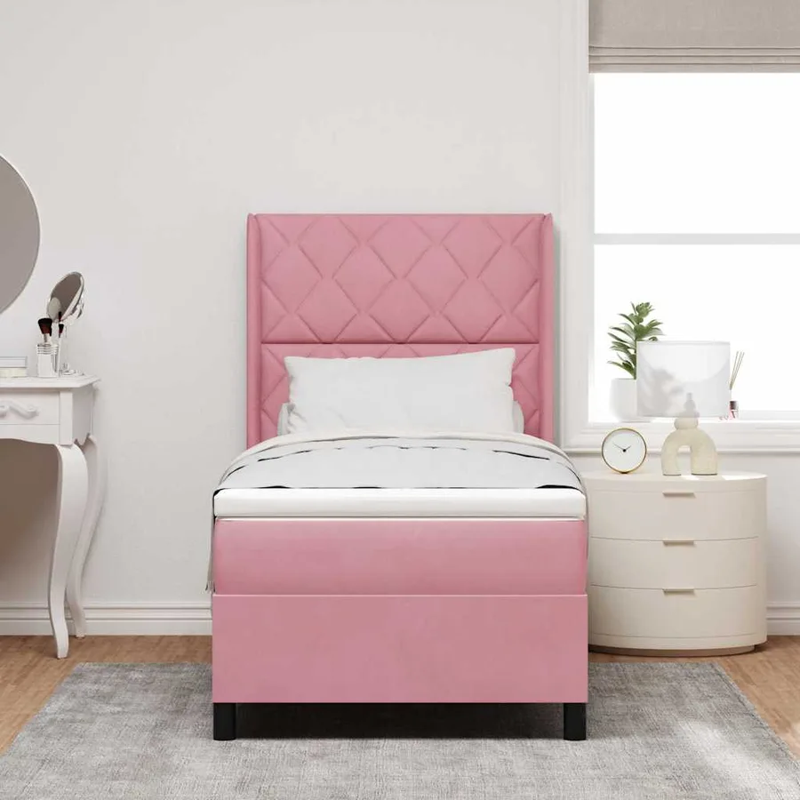 Lit à ressorts avec tête de lit Rose 90 x 190 cm Velours - 3