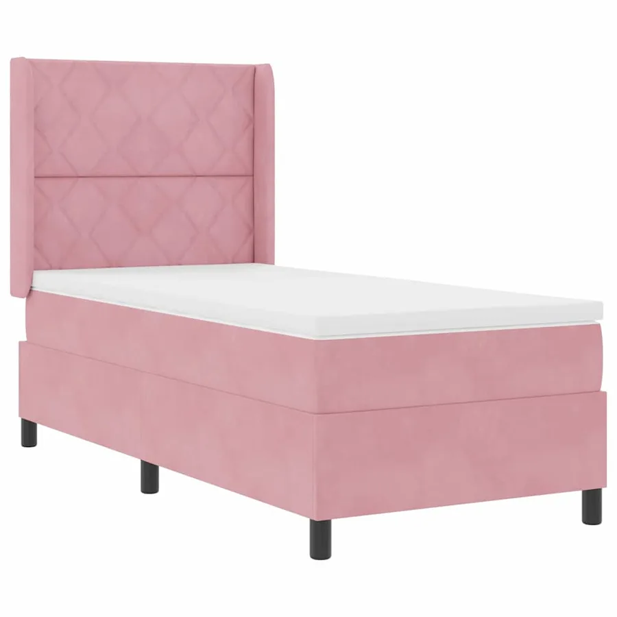 Lit à ressorts avec tête de lit Rose 90 x 190 cm Velours - 4