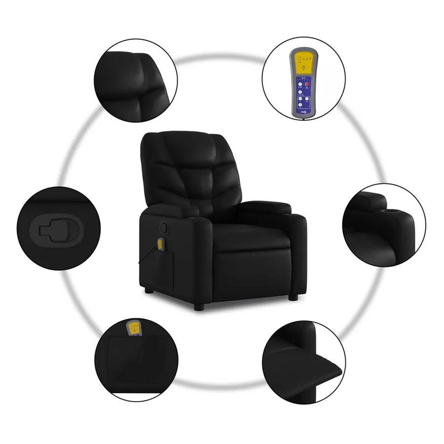 Fauteuil de massage inclinable noir similicuir - 6