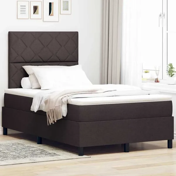 Lit à ressorts avec bandes LED Marron foncé 120 x 190 cm tissu