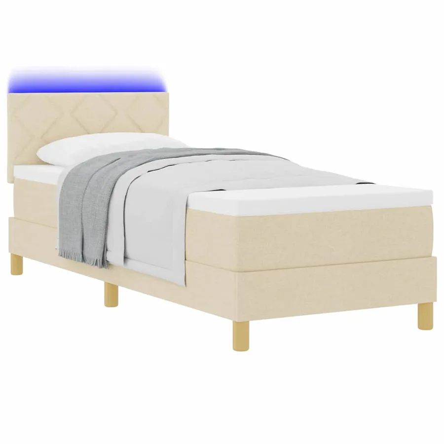 Lit à ressort LED avec bandes LED Crème 80 x 200 cm tissu - 3