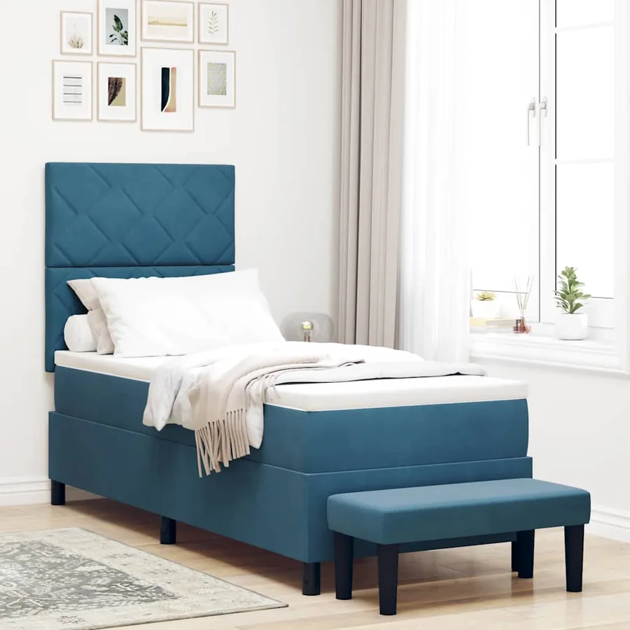 Lit à ressorts avec tête de lit Bleu foncé 200 x 80 cm Velours