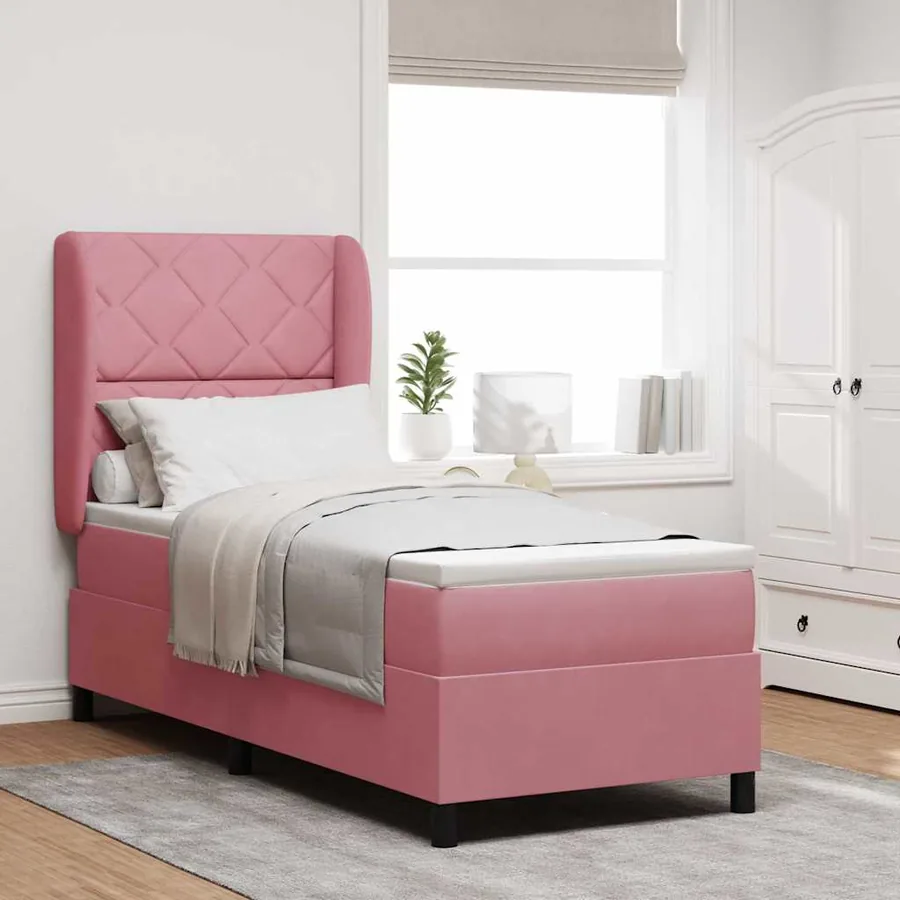 Lit à ressorts avec tête de lit Rose 200 x 80 cm Velours