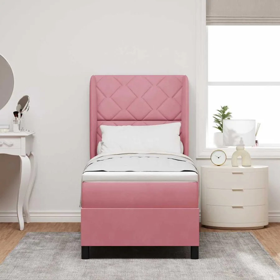 Lit à ressorts avec tête de lit Rose 200 x 80 cm Velours - 3