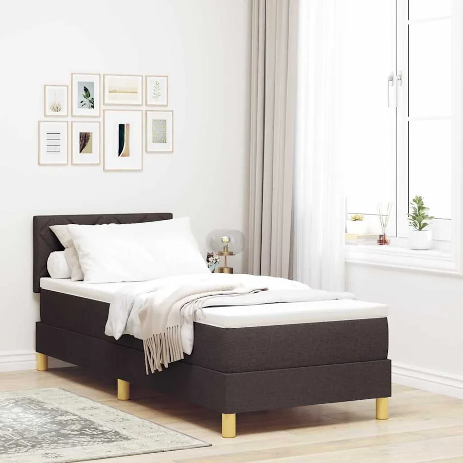 Lit à ressort LED Marron foncé 80 x 200 cm tissu