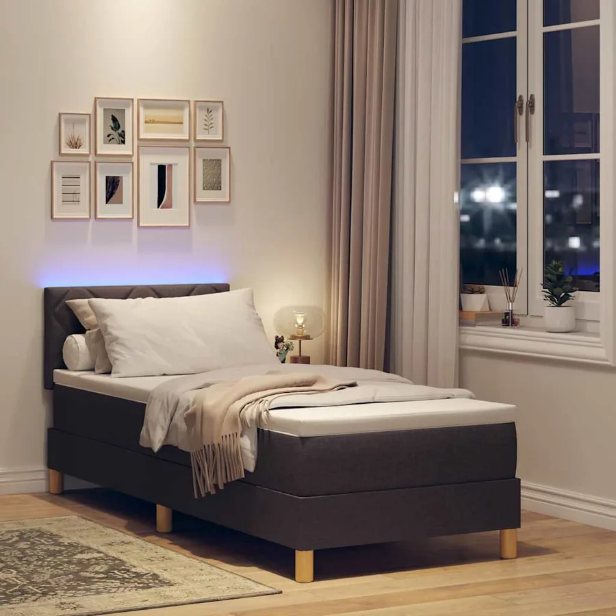 Lit à ressort LED Marron foncé 80 x 200 cm tissu - 5