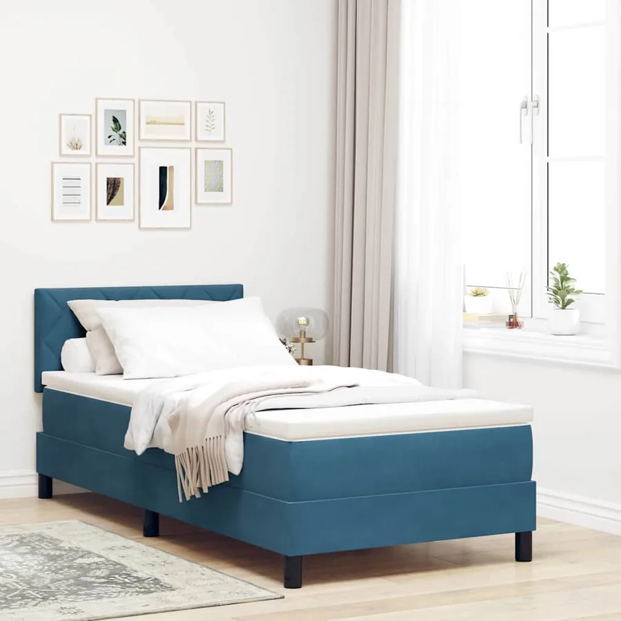 Lit à ressort LED Bleu foncé 90 x 200 cm Velours