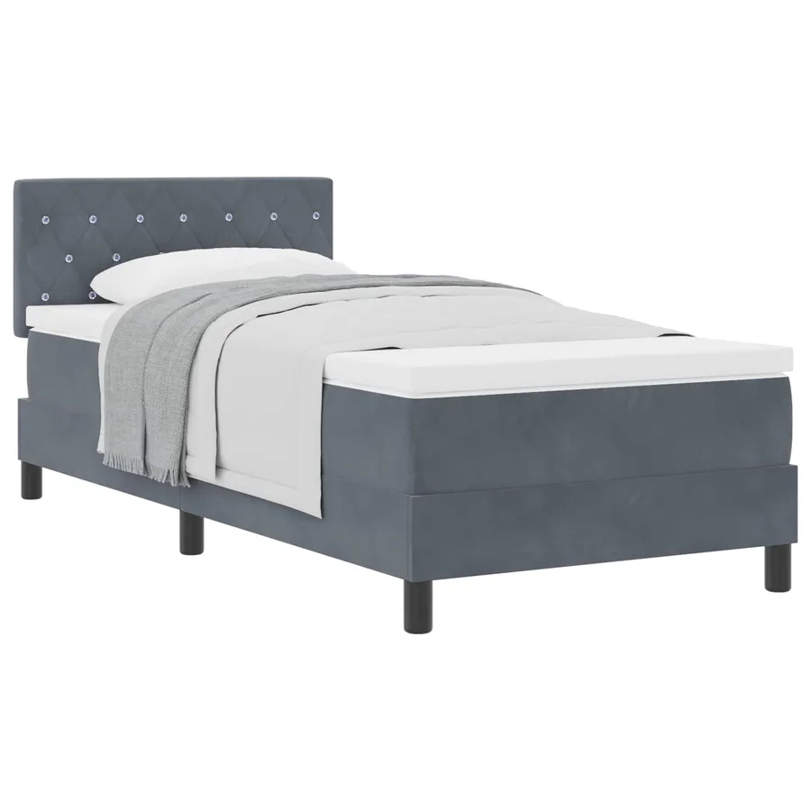 Lit à ressorts avec matelas Gris foncé 100 x 200 cm Velours - 2