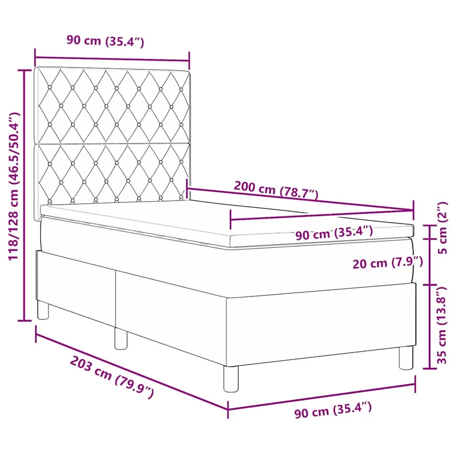 Lit à ressort LED avec matelas Rose 90 x 200 cm Velours - 14