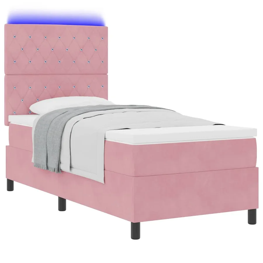 Lit à ressort LED avec matelas Rose 90 x 200 cm Velours - 3