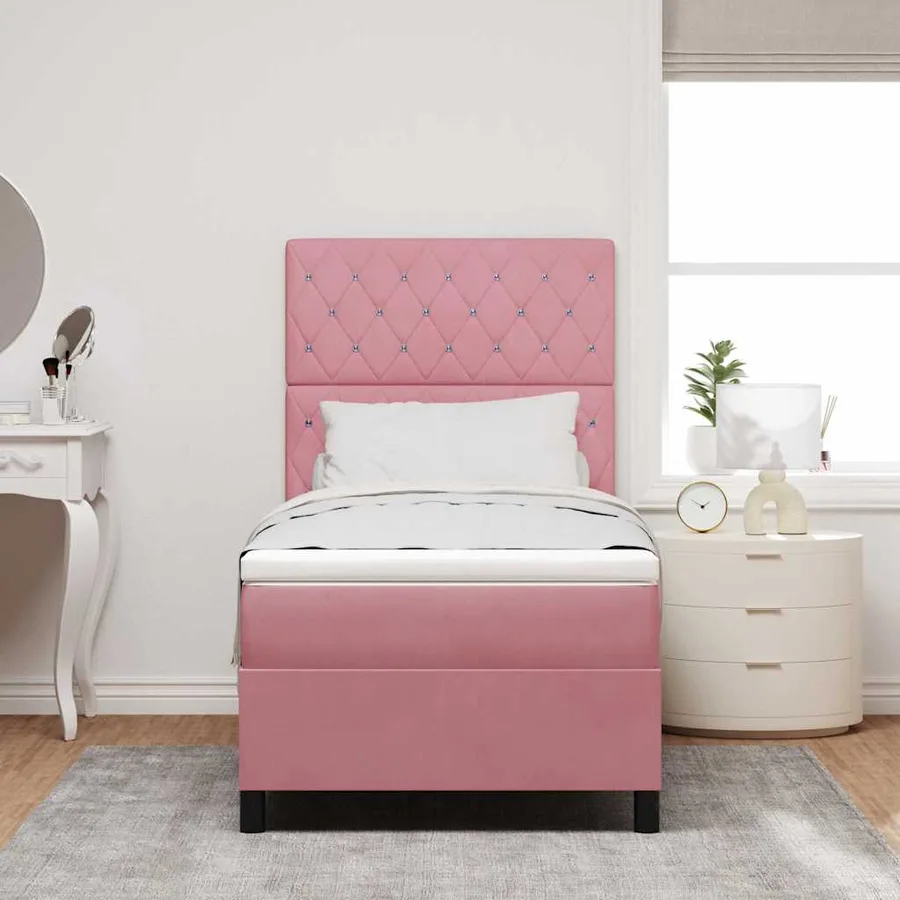 Lit à ressort LED avec matelas Rose 90 x 200 cm Velours - 4