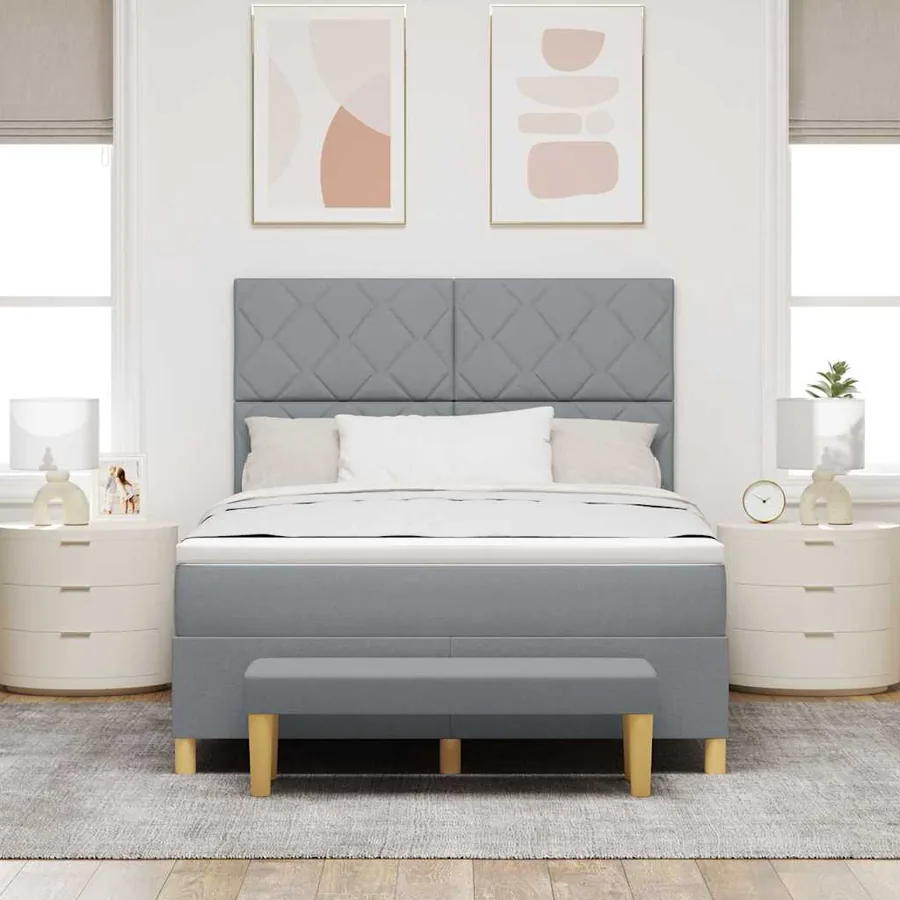 Lit à ressorts avec coussin Gris clair 200 x 160 cm tissu - 3