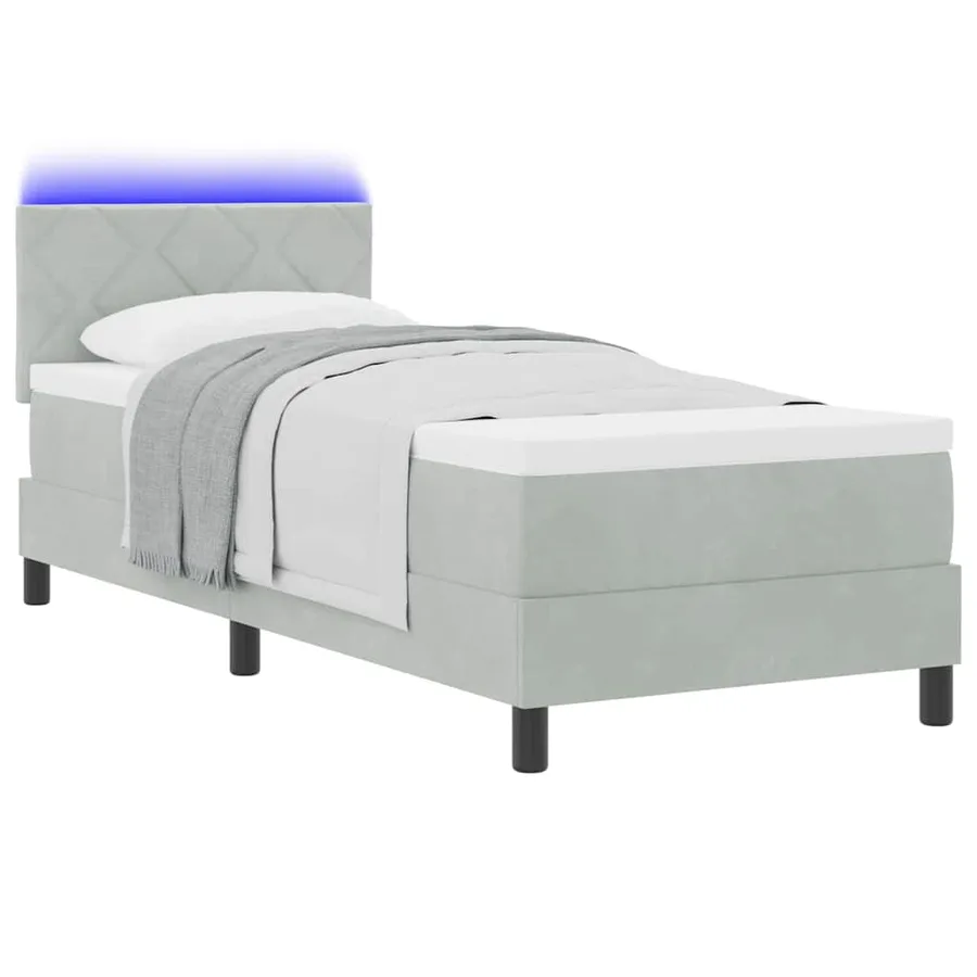 Lit à ressort LED Gris clair 80 x 200 cm Velours - 3