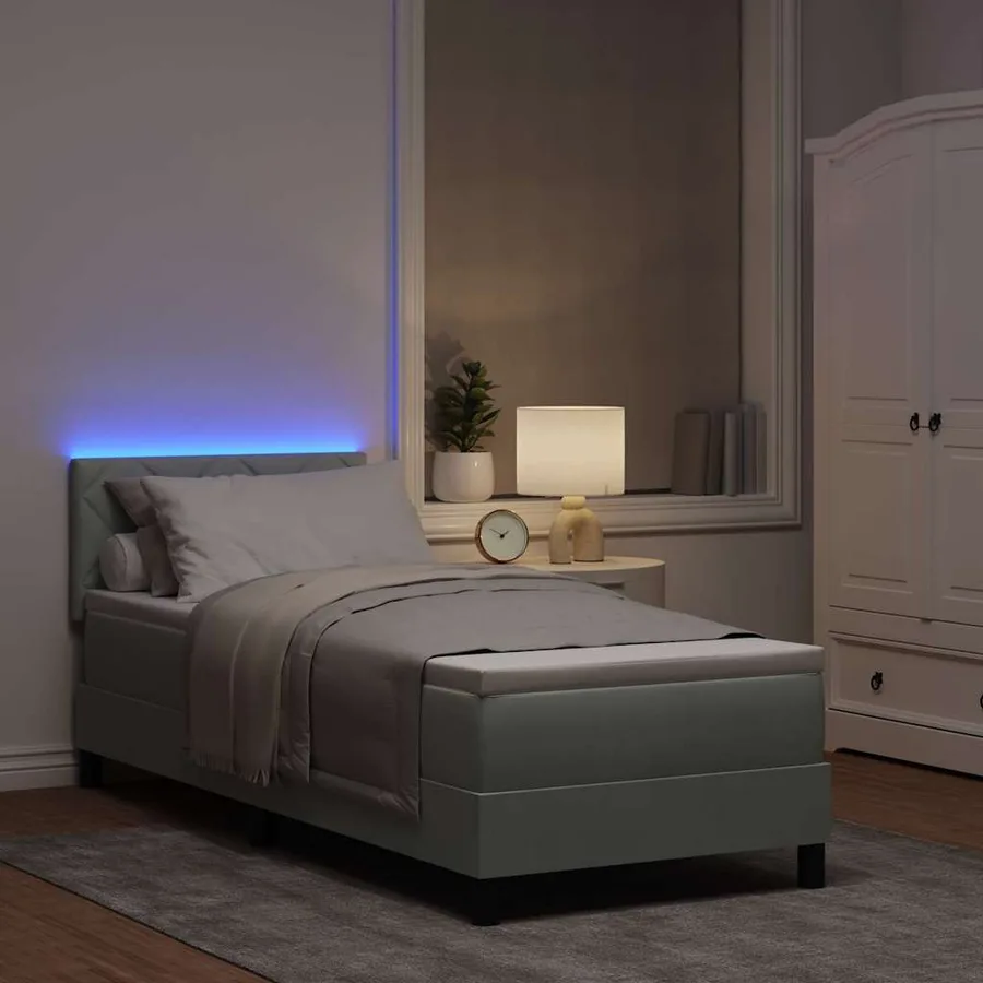 Lit à ressort LED Gris clair 80 x 200 cm Velours - 4