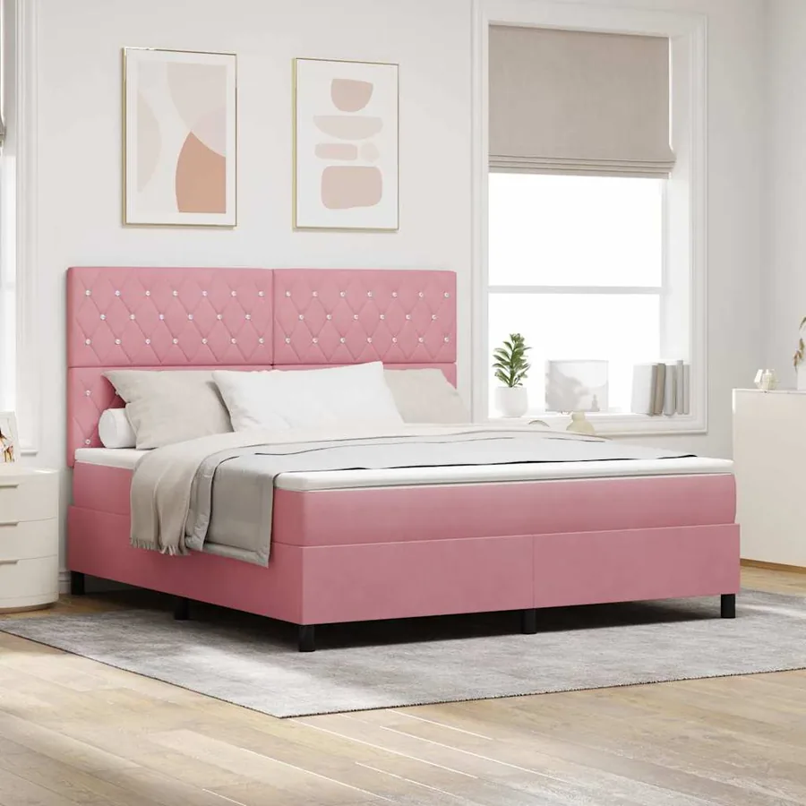 Lit à ressort LED avec matelas Rose 180 x 200 cm Velours
