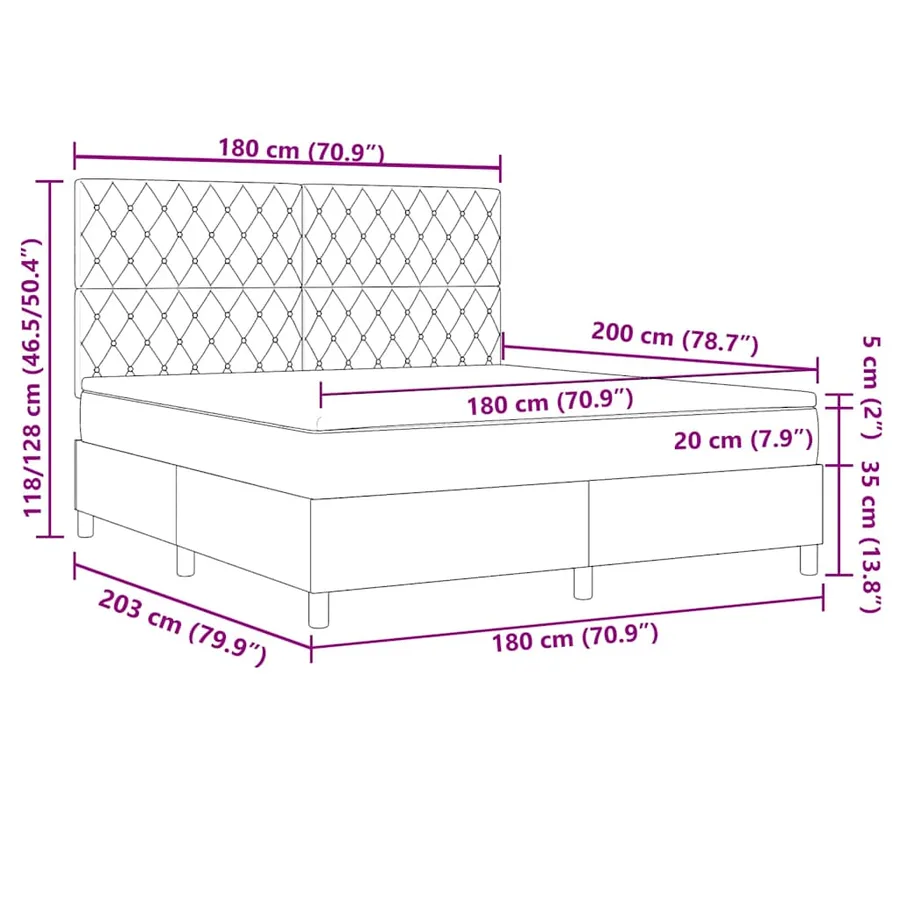 Lit à ressort LED avec matelas Rose 180 x 200 cm Velours - 14