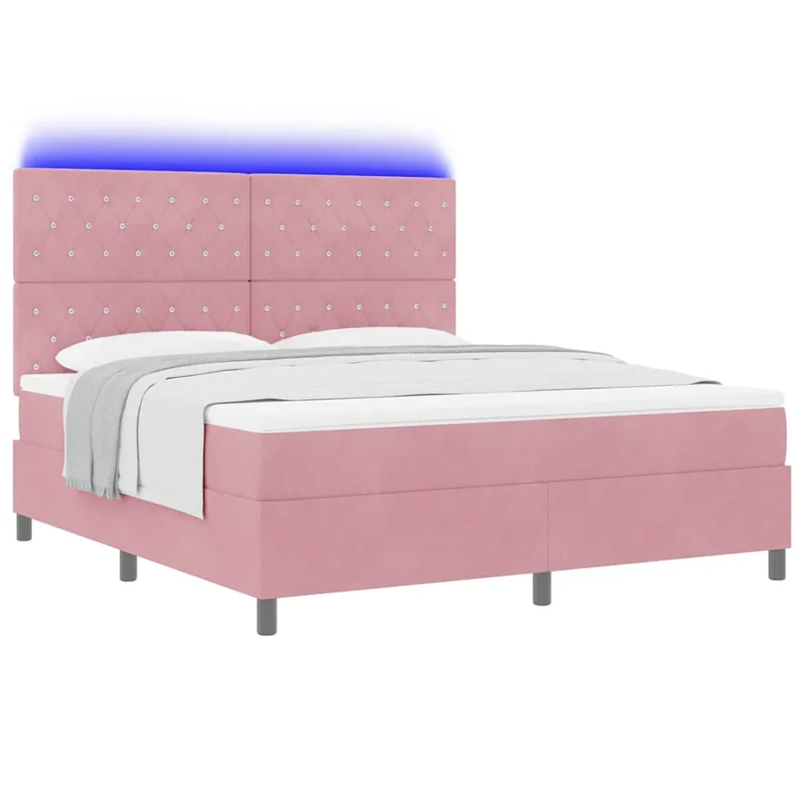 Lit à ressort LED avec matelas Rose 180 x 200 cm Velours - 3
