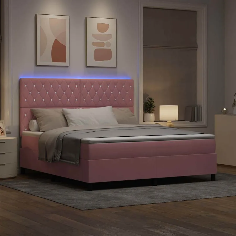 Lit à ressort LED avec matelas Rose 180 x 200 cm Velours - 5