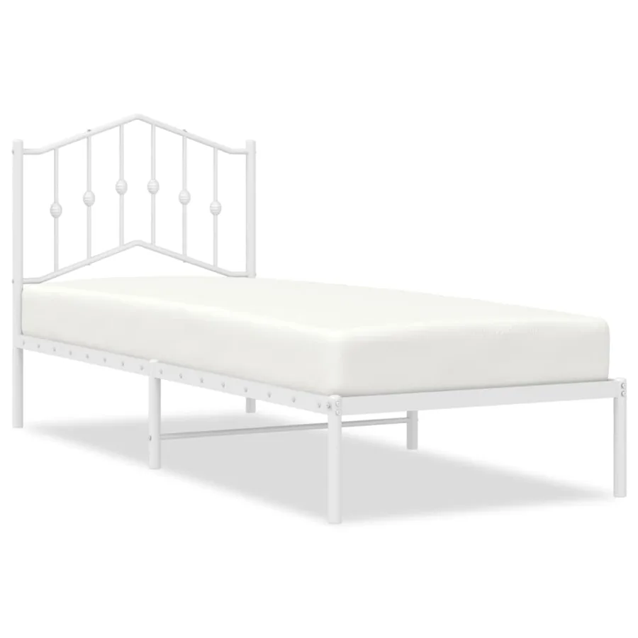 Cadre de lit métal sans matelas avec tête de lit blanc 90x190cm - 2