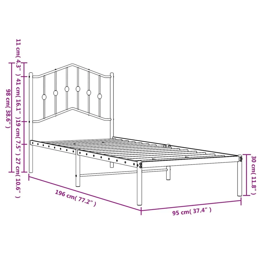 Cadre de lit métal sans matelas avec tête de lit blanc 90x190cm - 9