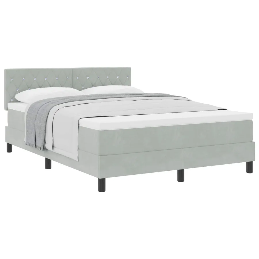 Lit à ressorts avec matelas Gris clair 160 x 200 cm Velours - 2
