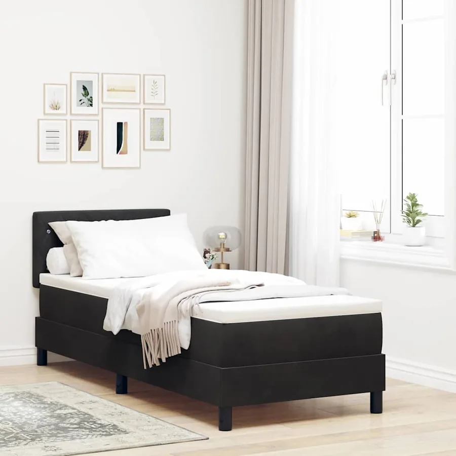 Lit à ressort LED avec matelas Noir 80 x 200 cm Velours
