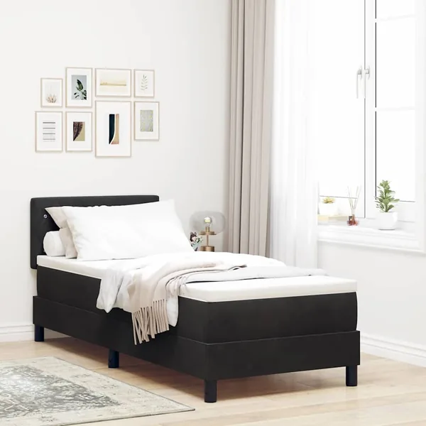 Lit à ressort LED avec matelas Noir 80 x 200 cm Velours