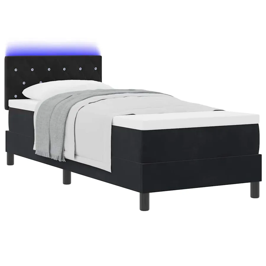 Lit à ressort LED avec matelas Noir 80 x 200 cm Velours - 3