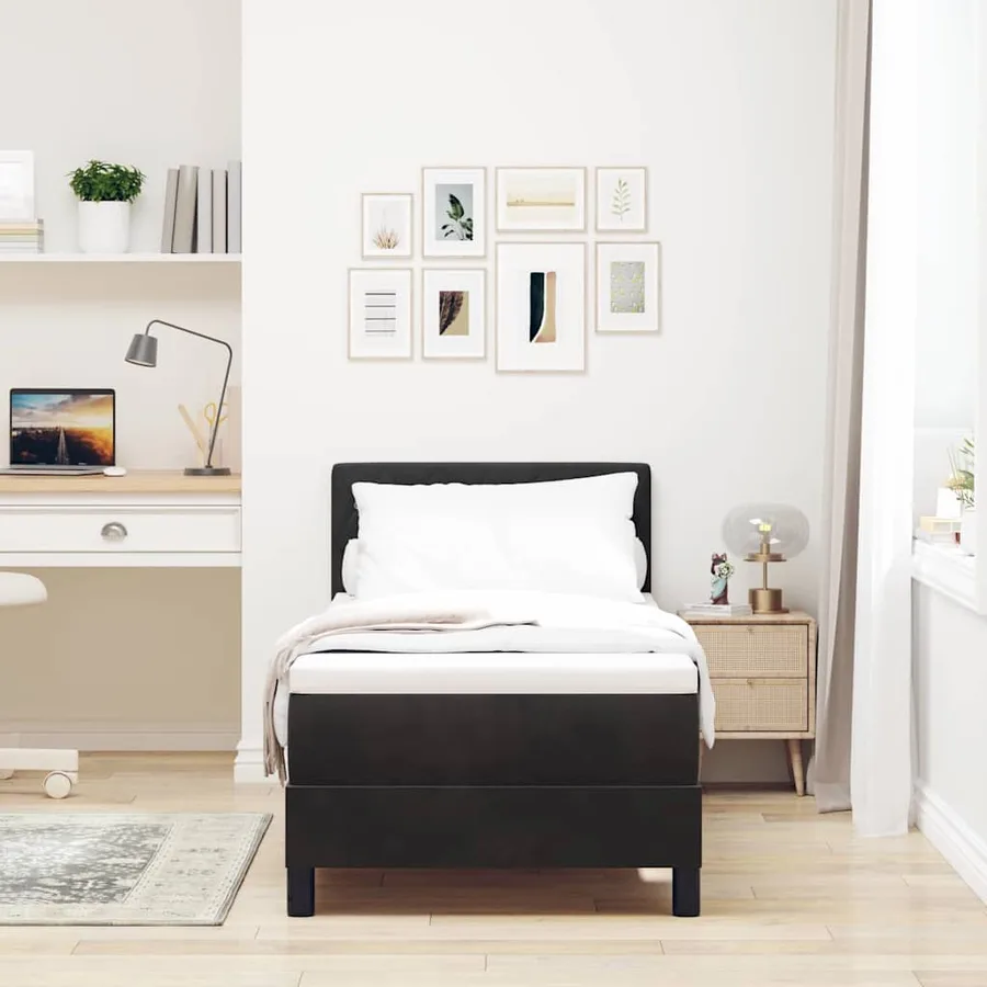 Lit à ressort LED avec matelas Noir 80 x 200 cm Velours - 4