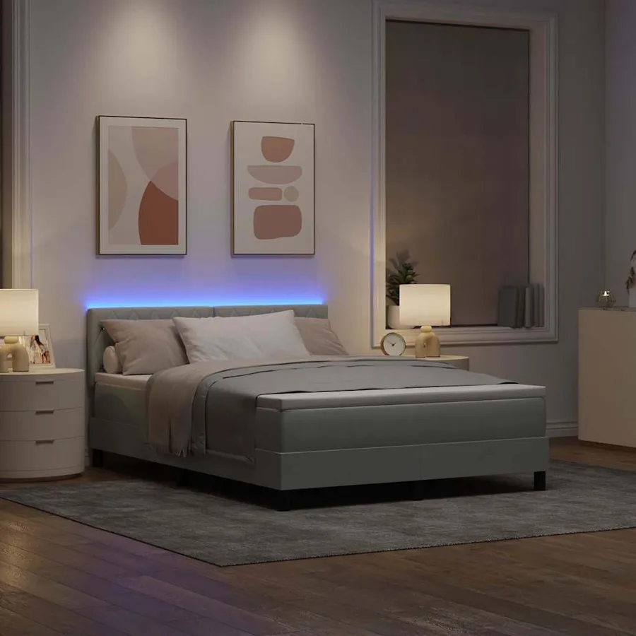Lit à ressort LED avec matelas Gris clair 140 x 190 cm Velours - 5