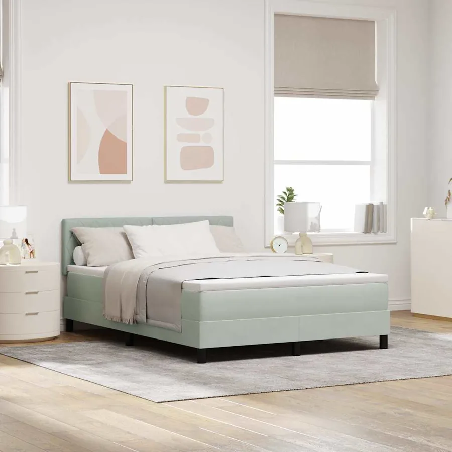 Lit à ressort LED avec matelas Gris clair 140 x 200 cm Velours