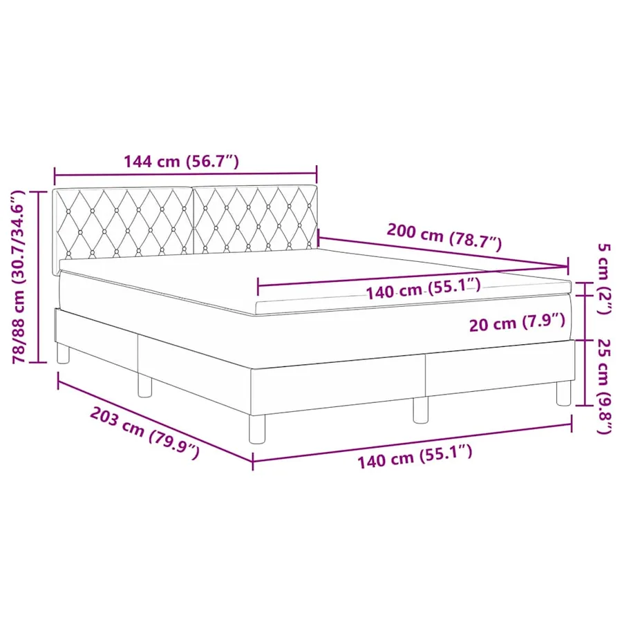Lit à ressort LED avec matelas Gris clair 140 x 200 cm Velours - 13