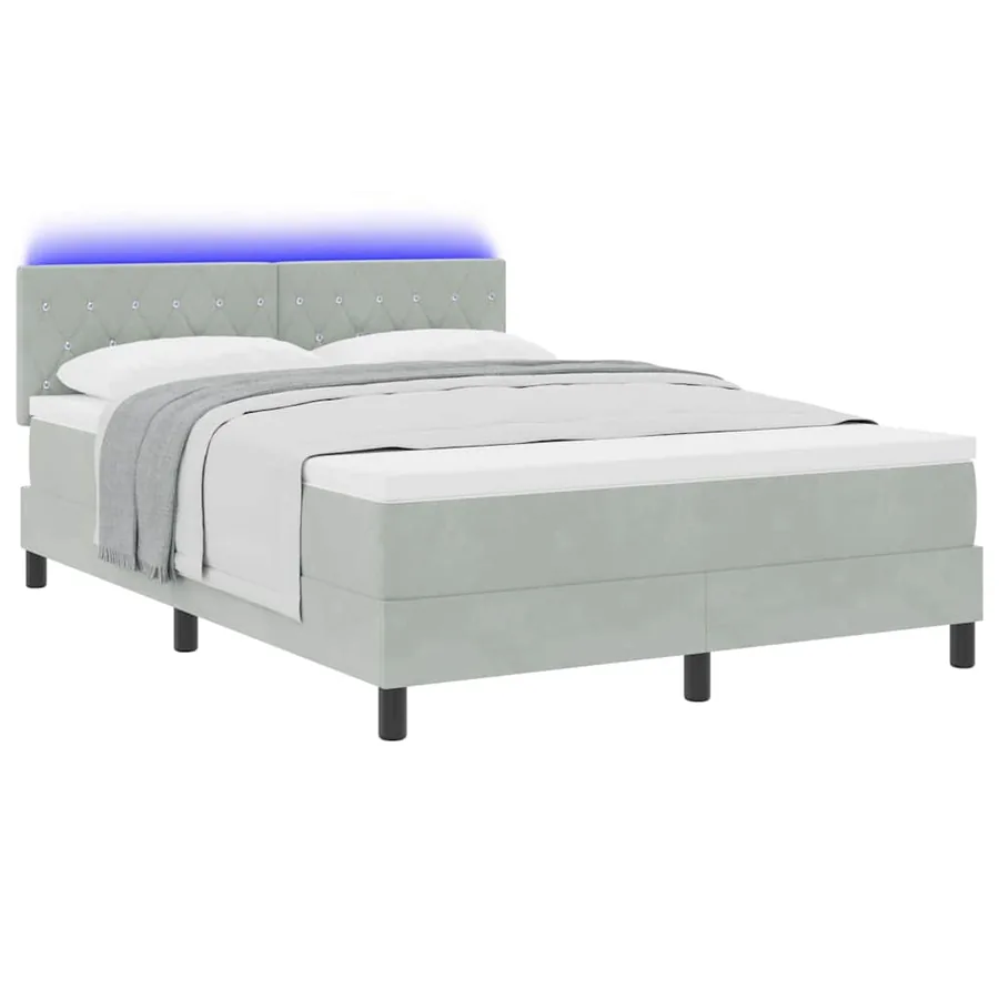 Lit à ressort LED avec matelas Gris clair 140 x 200 cm Velours - 3