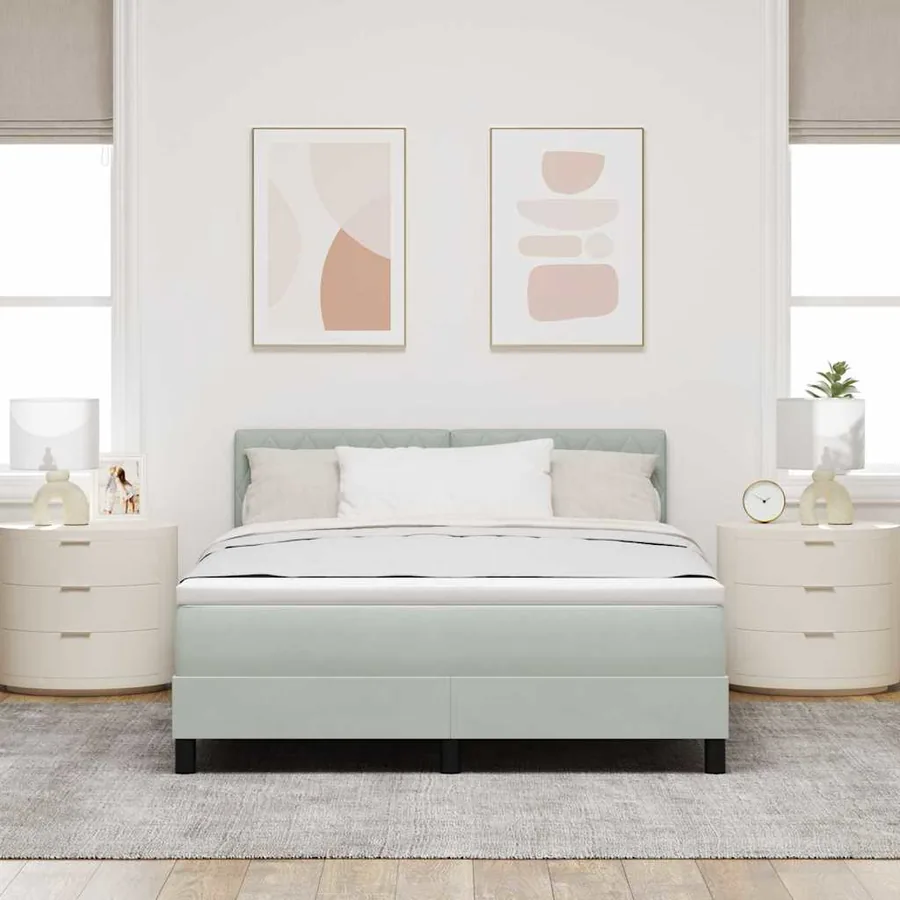 Lit à ressort LED avec matelas Gris clair 140 x 200 cm Velours - 4