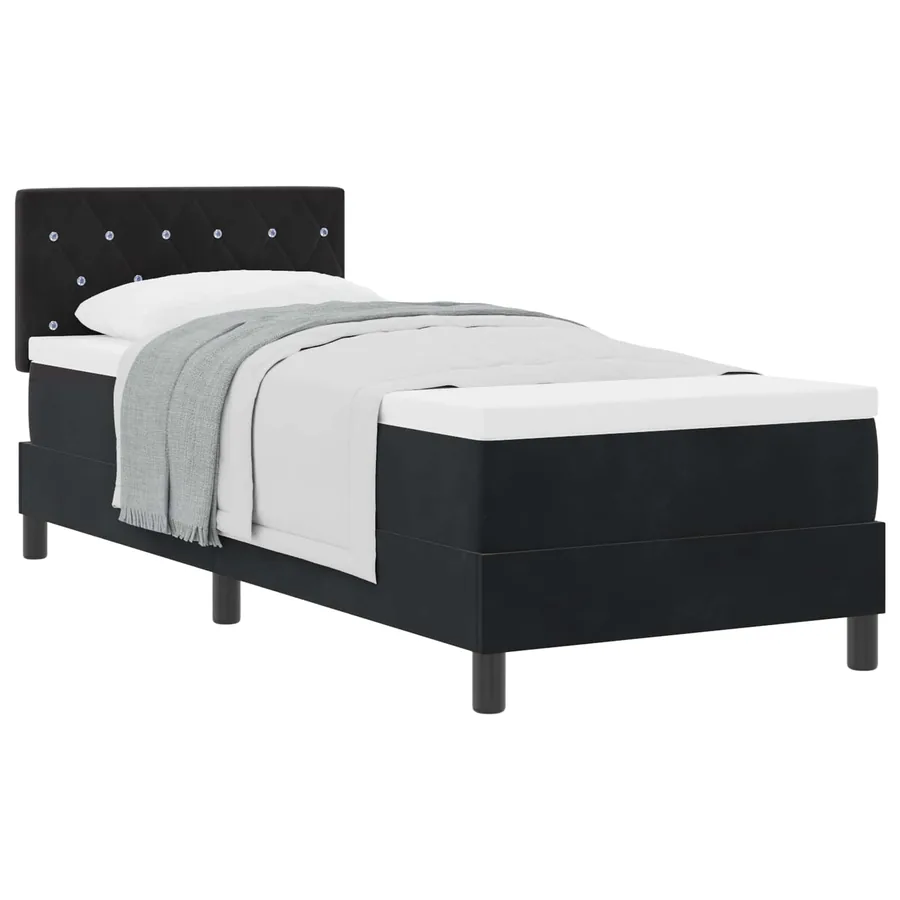 Lit à ressorts avec matelas Noir 80 x 200 cm Velours - 2