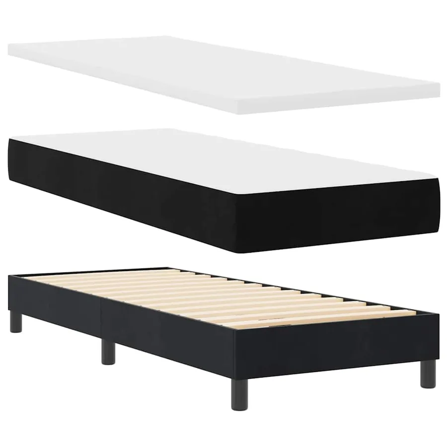 Lit à ressorts avec matelas Noir 80 x 200 cm Velours - 5