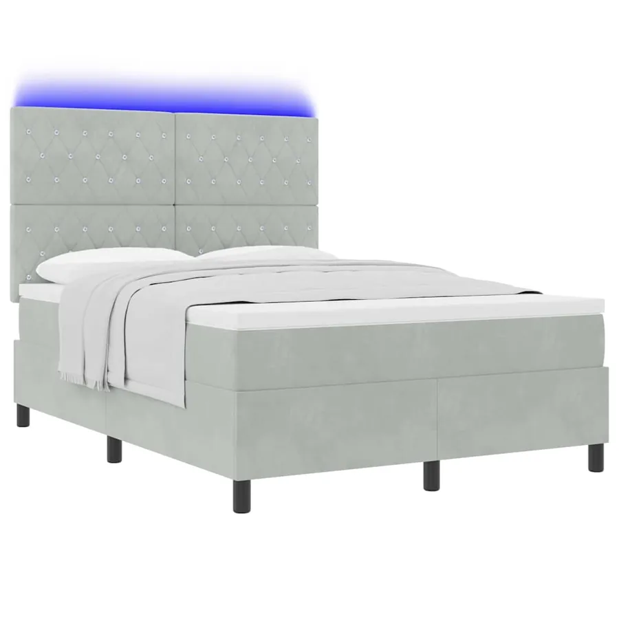 Lit à ressort LED avec matelas Gris clair 140 x 200 cm Velours - 3