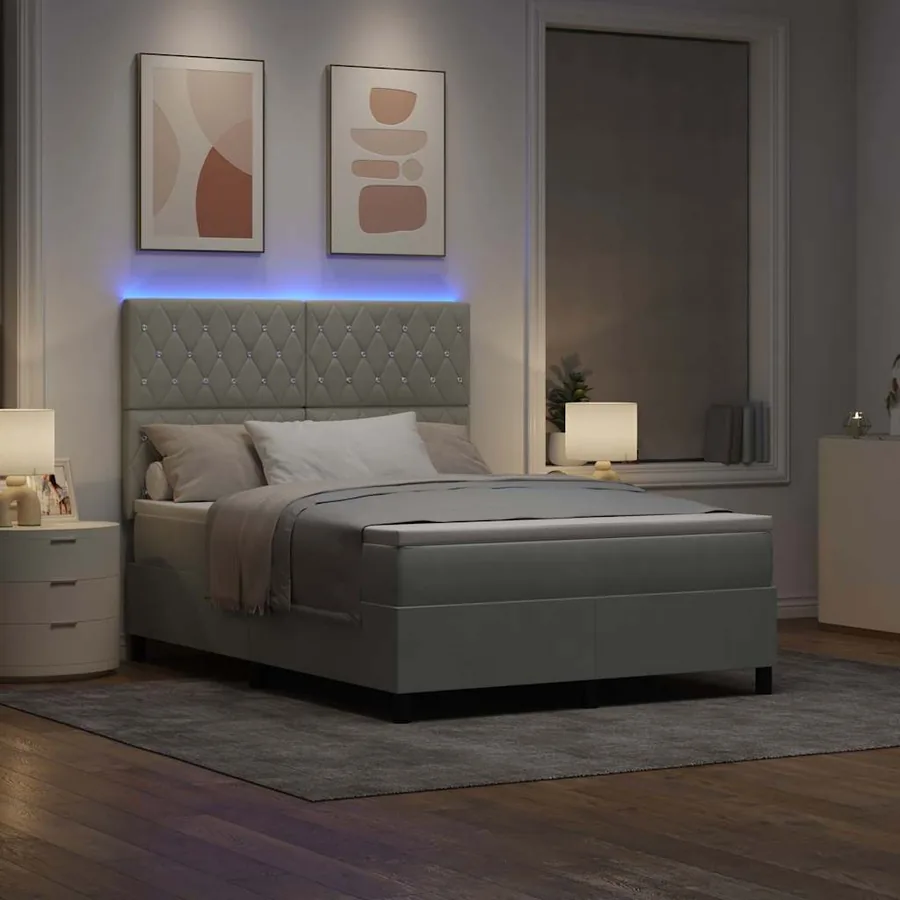 Lit à ressort LED avec matelas Gris clair 140 x 200 cm Velours - 5