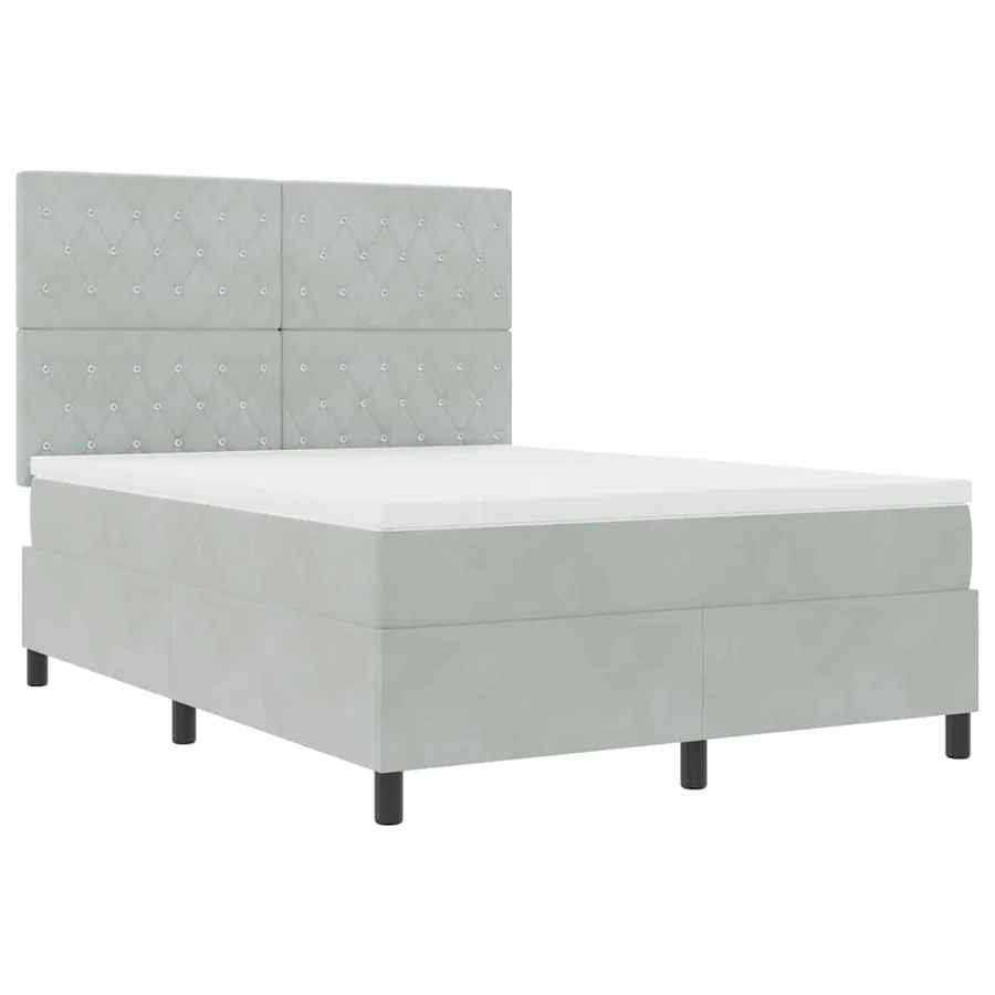 Lit à ressort LED avec matelas Gris clair 140 x 200 cm Velours - 6