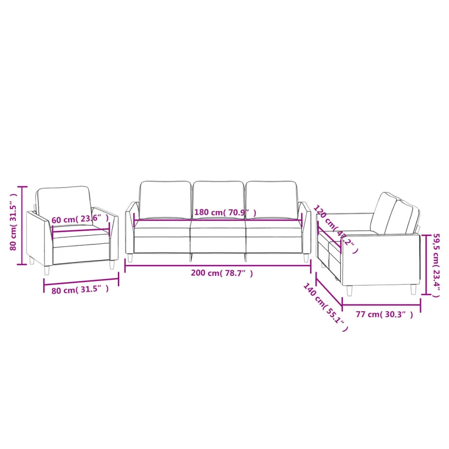 Ensemble de canapés 3 pcs avec coussins Crème Similicuir - 8