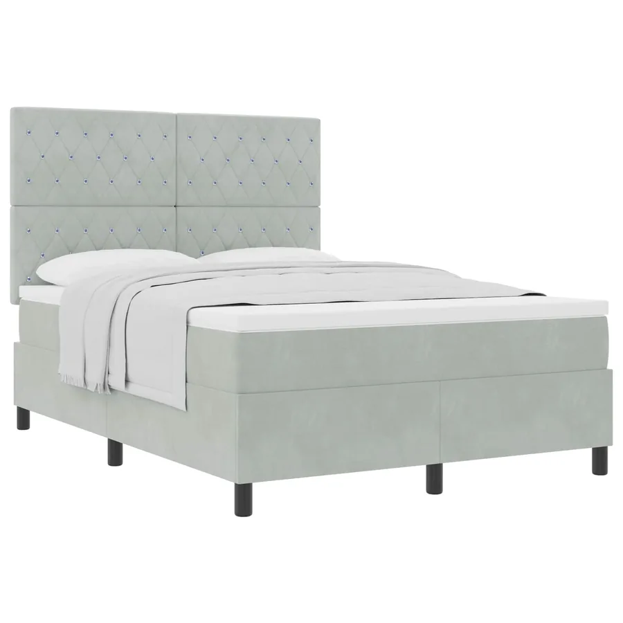 Lit à ressorts avec matelas Gris clair 160 x 200 cm Velours - 2