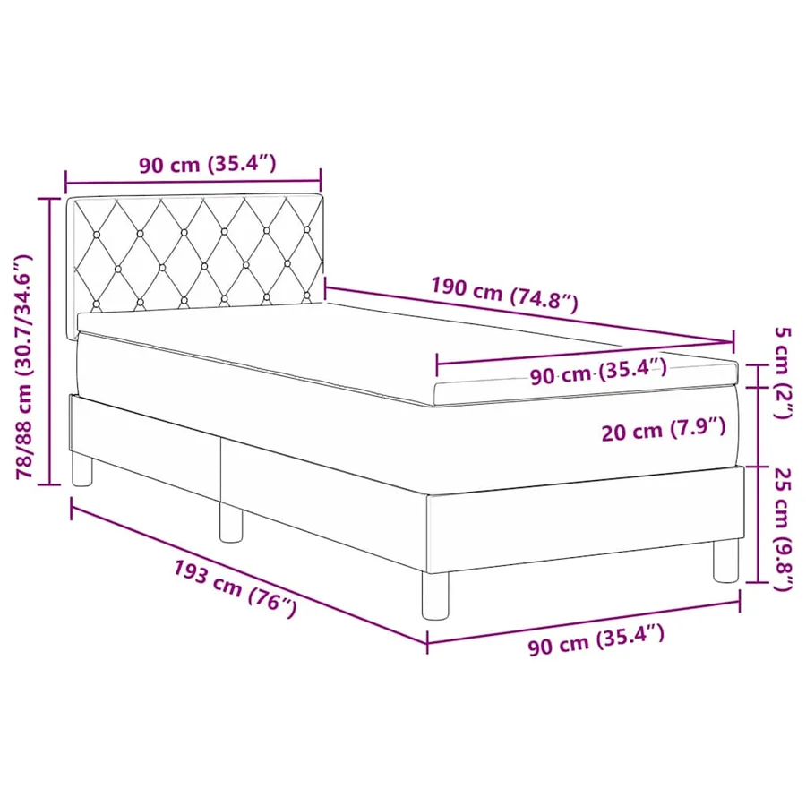 Lit à ressort LED avec matelas Rose 90 x 190 cm Velours - 14