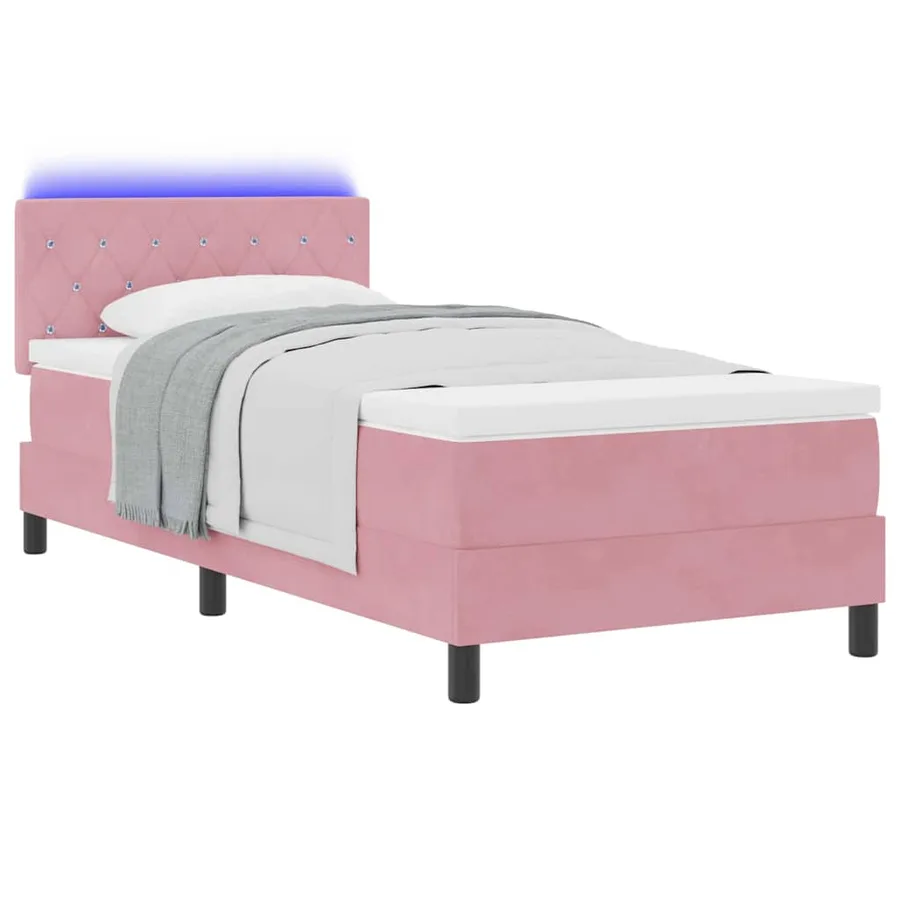 Lit à ressort LED avec matelas Rose 90 x 190 cm Velours - 3