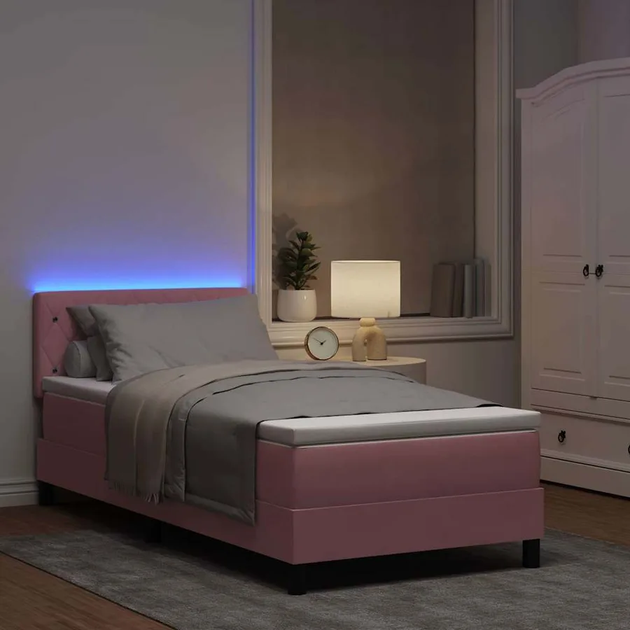 Lit à ressort LED avec matelas Rose 90 x 190 cm Velours - 5