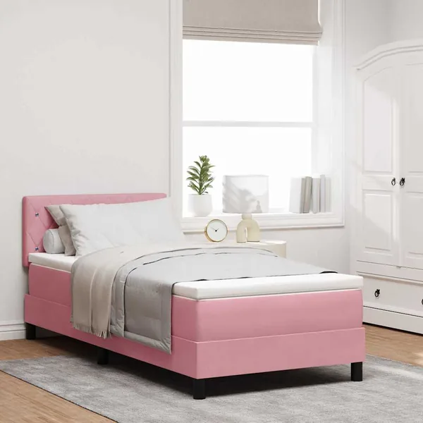Lit à ressorts avec matelas Rose 90 x 190 cm Velours