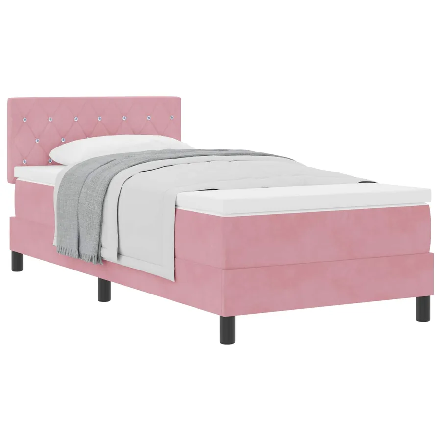 Lit à ressorts avec matelas Rose 90 x 190 cm Velours - 2