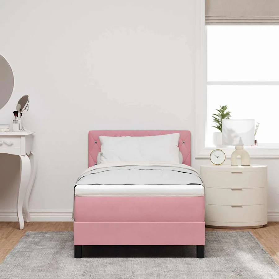 Lit à ressorts avec matelas Rose 90 x 190 cm Velours - 3