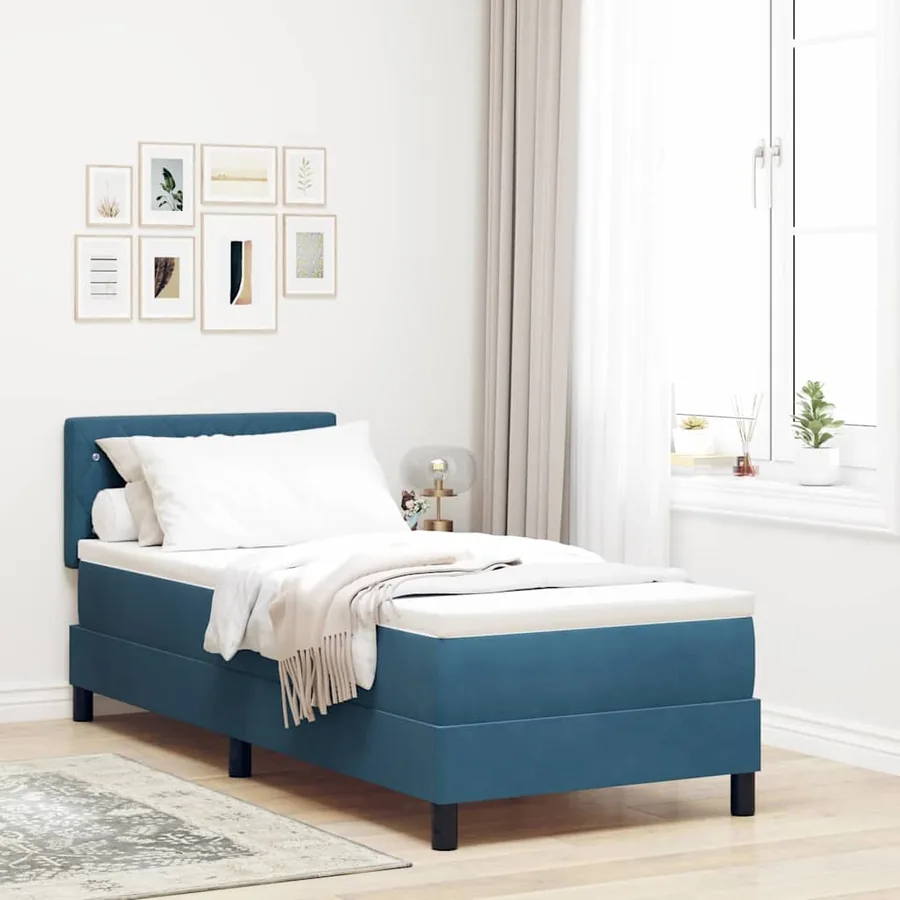 Lit à ressorts avec matelas Bleu foncé 80 x 200 cm Velours