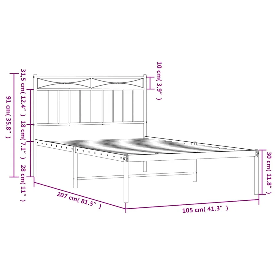 Cadre de lit métal sans matelas avec tête de lit noir 100x200cm - 10