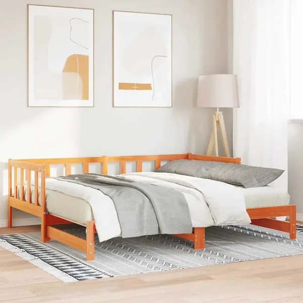Lit Pull-out de Jour Brun cire 203.5 x 164 x 66 cm Pin massif